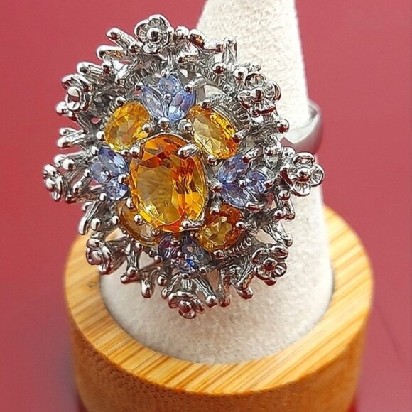 Natural Citrine 10x8mm, Tanzanite 925 Sterling Silver Ring Size 8 - Picture 9 of 11